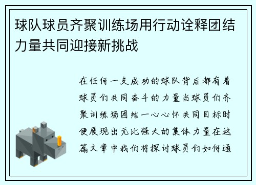 球队球员齐聚训练场用行动诠释团结力量共同迎接新挑战